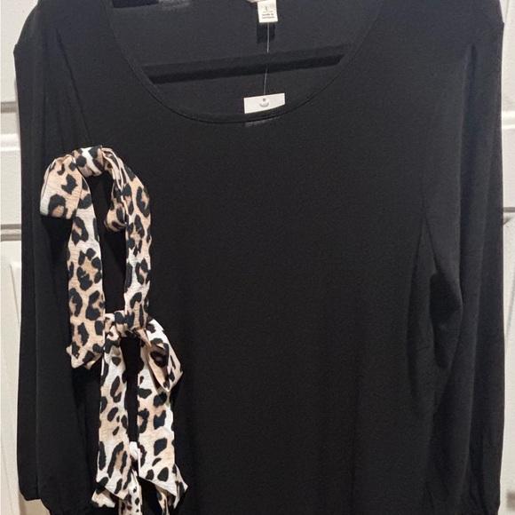 Cato Black Long Sleeve Top with Leopard Accent - Picture 8 of 9